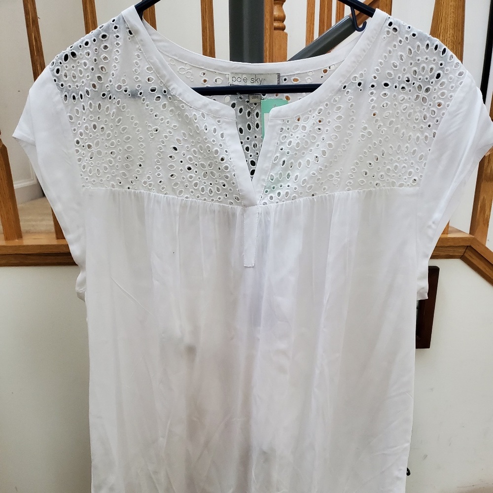 Pale Sky, White, Kiara Eyelet Detail Top, XL